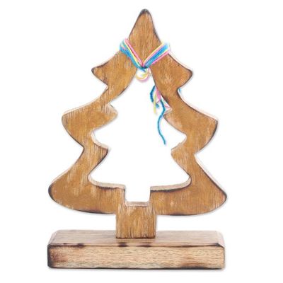 Alternate image for Handcrafted Mango Wood Christmas Tree Sculpture from India Joyful Present