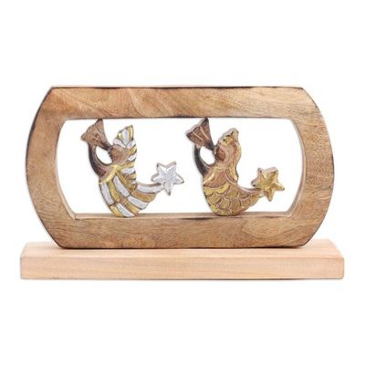Alternate image for Hand-Carved Mango Wood Sculpture of Christmas Angels Star Messengers