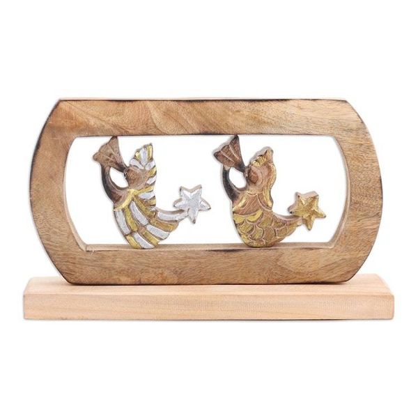 Alternate image for Hand-Carved Mango Wood Sculpture of Christmas Angels Star Messengers