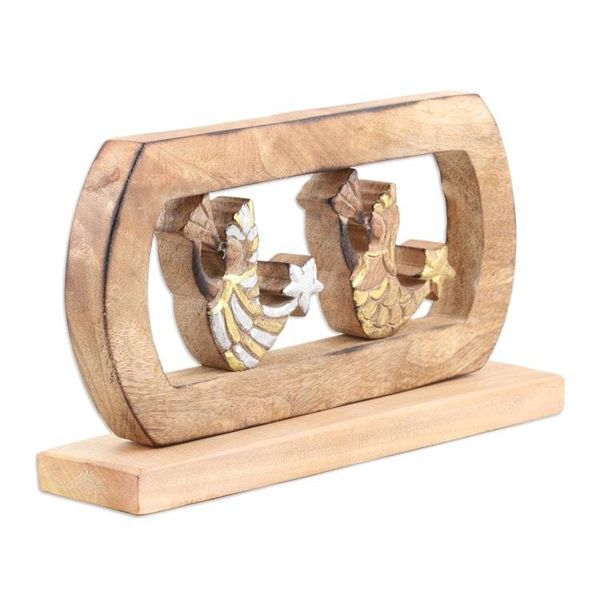 Alternate image for Hand-Carved Mango Wood Sculpture of Christmas Angels Star Messengers