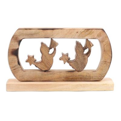 Alternate image for Hand-Carved Mango Wood Sculpture of Christmas Angels Star Messengers