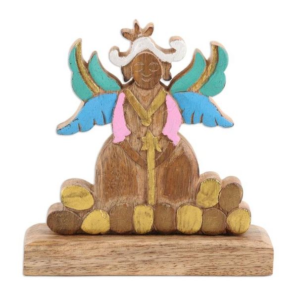 Alternate image for Hand-Painted Mango Wood Angel Sculpture with Easter Eggs Tender Heaven