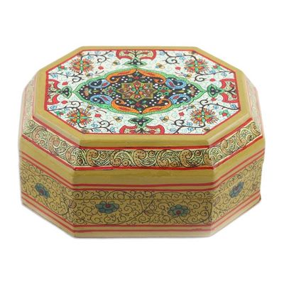 Alternate image for Handcrafted Geometric Papier Mache Decorative Box from India Srinagar Garden
