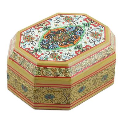 Alternate image for Handcrafted Geometric Papier Mache Decorative Box from India Srinagar Garden