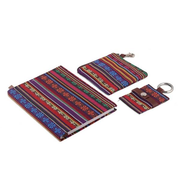 Alternate image for Handcrafted Cotton Jacquard Journal Pouch and Keychain Set Artistic Glory