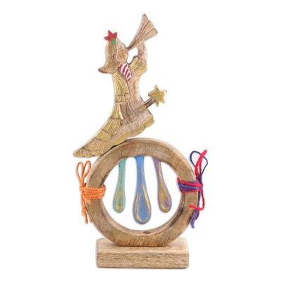 Alternate image for Hand-Painted Mango Wood Sculpture of Christmas Angel Divine Wish