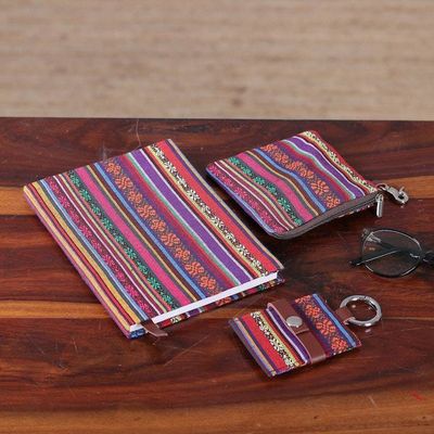 Alternate image for Handcrafted Cotton Jacquard Journal Pouch and Keychain Set Artistic Glory