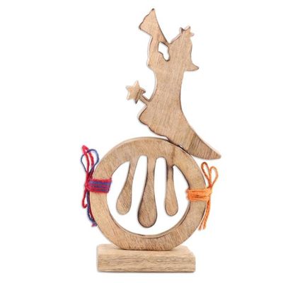 Alternate image for Hand-Painted Mango Wood Sculpture of Christmas Angel Divine Wish