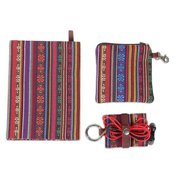 Alternate image for Handcrafted Cotton Jacquard Journal Pouch and Keychain Set Artistic Glory
