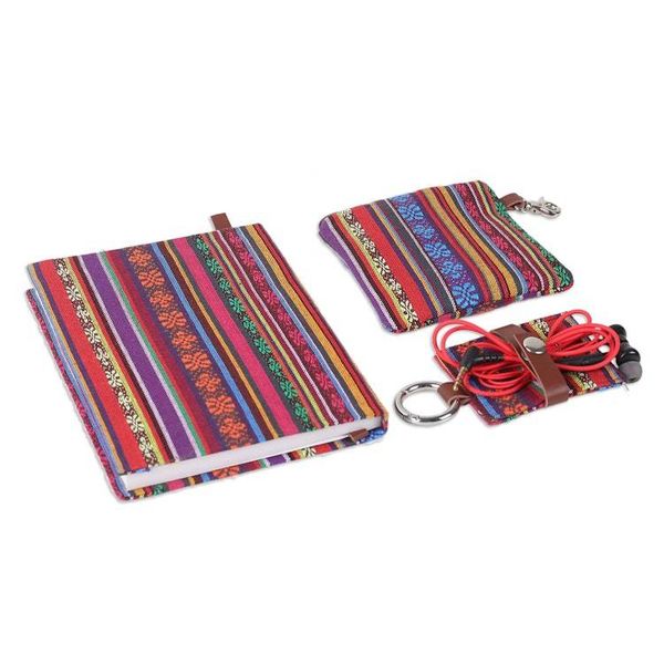 Alternate image for Handcrafted Cotton Jacquard Journal Pouch and Keychain Set Artistic Glory