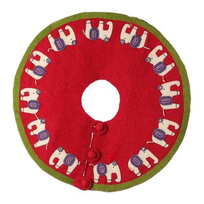 Alternate image for Handmade Elephant-Themed Red and Green Wool Felt Tree Skirt Christmas Giants