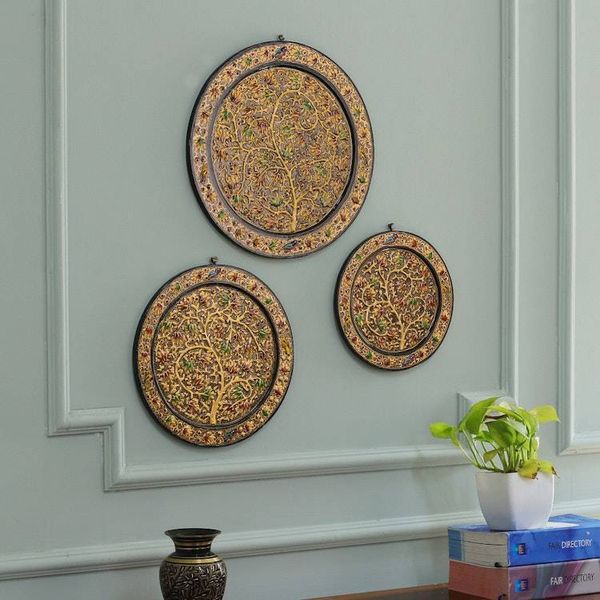 Alternate image for Set of 3 Forest-Themed Black and Golden Wood Relief Panels Night Valley