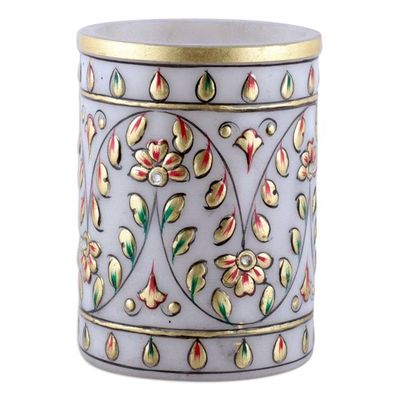 Alternate image for Hand-Painted Floral Golden-Toned Marble Pen Holder Garden Visions