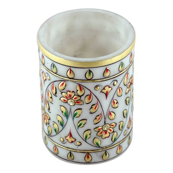 Alternate image for Hand-Painted Floral Golden-Toned Marble Pen Holder Garden Visions