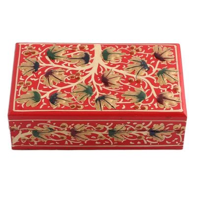 Alternate image for Tree-Themed Red and Golden Papier Mache Decorative Box Red Nature