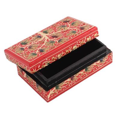 Alternate image for Tree-Themed Red and Golden Papier Mache Decorative Box Red Nature
