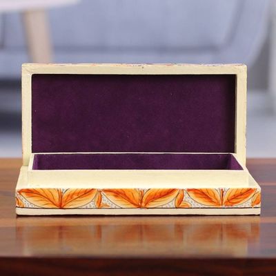 Alternate image for Purple Papier Mache on Wood Floral Leaf Bird Decorative Box Blooming Kashmir in Purple