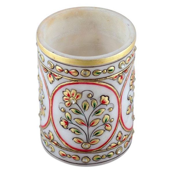 Alternate image for Classic Floral Golden and Red Marble Pen Holder from India Utopian Space