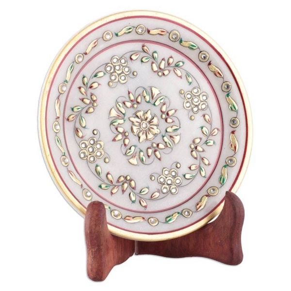 Alternate image for Handcrafted Floral Marble Decorative Plate With Stand Regal Blast