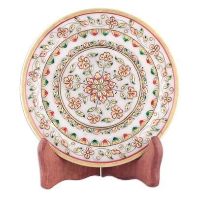 Alternate image for Floral Handcrafted Red and Green Marble Decorative Plate Fantasy in Spring