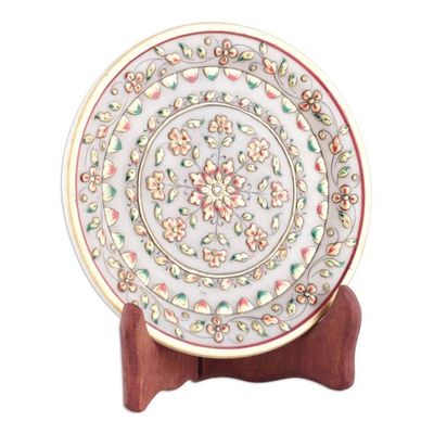 Alternate image for Floral Handcrafted Red and Green Marble Decorative Plate Fantasy in Spring