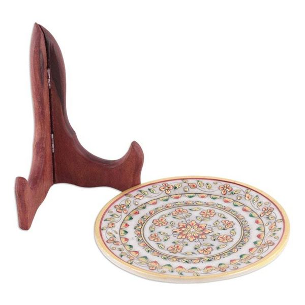 Alternate image for Floral Handcrafted Red and Green Marble Decorative Plate Fantasy in Spring