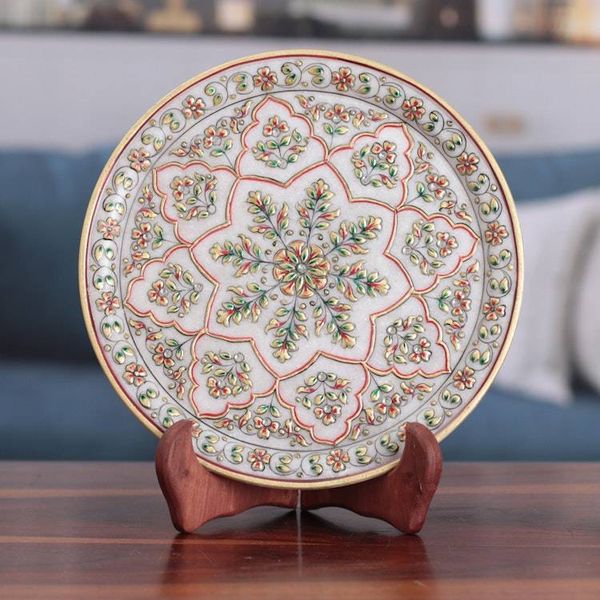 Alternate image for Star-Patterned Floral and Leafy Marble Decorative Plate Starry Nature