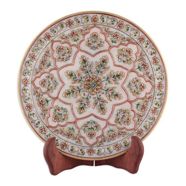 Alternate image for Star-Patterned Floral and Leafy Marble Decorative Plate Starry Nature