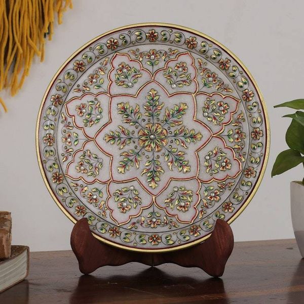 Alternate image for Star-Patterned Floral and Leafy Marble Decorative Plate Starry Nature