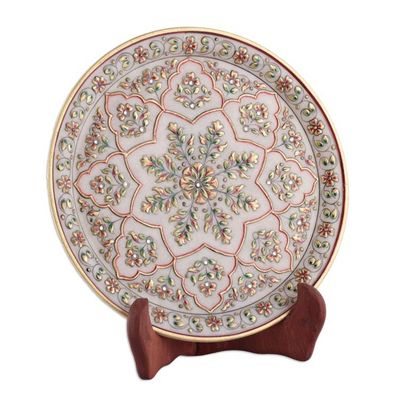 Alternate image for Star-Patterned Floral and Leafy Marble Decorative Plate Starry Nature