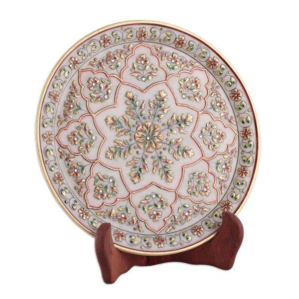 Alternate image for Star-Patterned Floral and Leafy Marble Decorative Plate Starry Nature