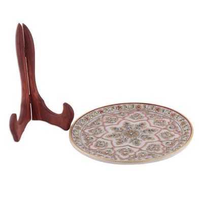 Alternate image for Star-Patterned Floral and Leafy Marble Decorative Plate Starry Nature