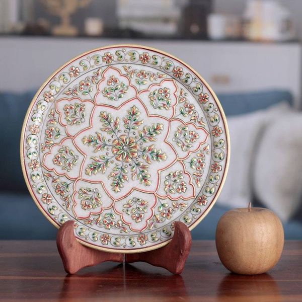 Alternate image for Star-Patterned Floral and Leafy Marble Decorative Plate Starry Nature