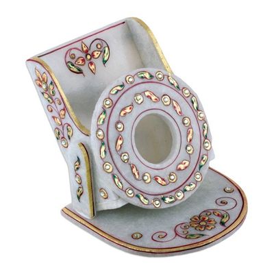 Alternate image for Beaded Marble Phone Holder with Hand-Painted Leaf Motifs Leafy Aura