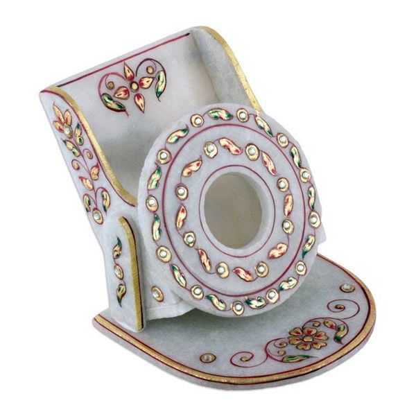 Alternate image for Beaded Marble Phone Holder with Hand-Painted Leaf Motifs Leafy Aura