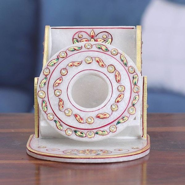 Alternate image for Beaded Marble Phone Holder with Hand-Painted Leaf Motifs Leafy Aura