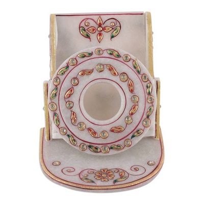 Alternate image for Beaded Marble Phone Holder with Hand-Painted Leaf Motifs Leafy Aura