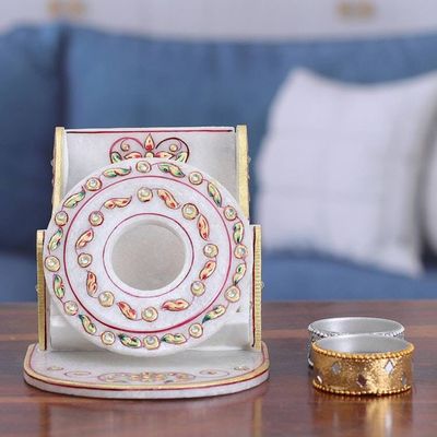 Alternate image for Beaded Marble Phone Holder with Hand-Painted Leaf Motifs Leafy Aura