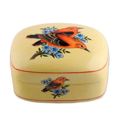 Alternate image for Bird-Themed Painted Yellow Papier Mache Decorative Box Our Summer