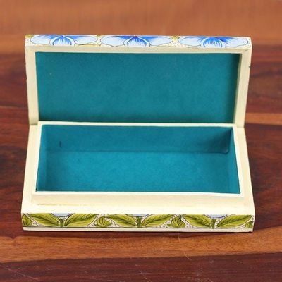 Alternate image for Blue Papier Mache on Wood Floral Leaf Bird Decorative Box Blooming Kashmir in Blue