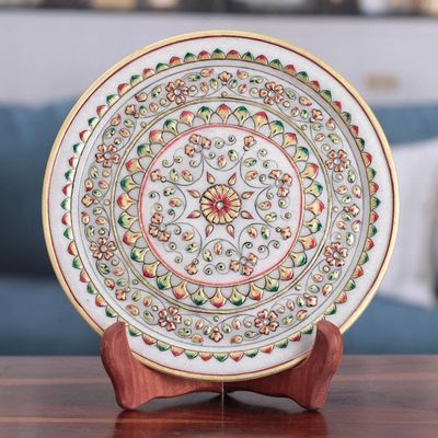 Alternate image for Floral and Leafy Red and Green Marble Decorative Plate Marvels of Spring