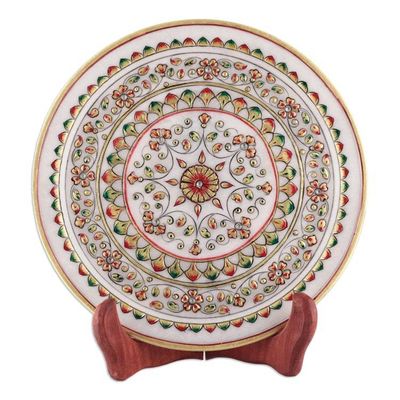 Alternate image for Floral and Leafy Red and Green Marble Decorative Plate Marvels of Spring
