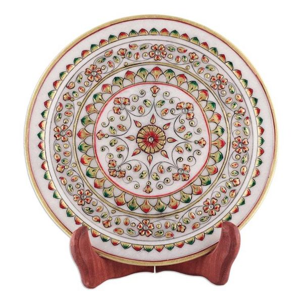 Alternate image for Floral and Leafy Red and Green Marble Decorative Plate Marvels of Spring
