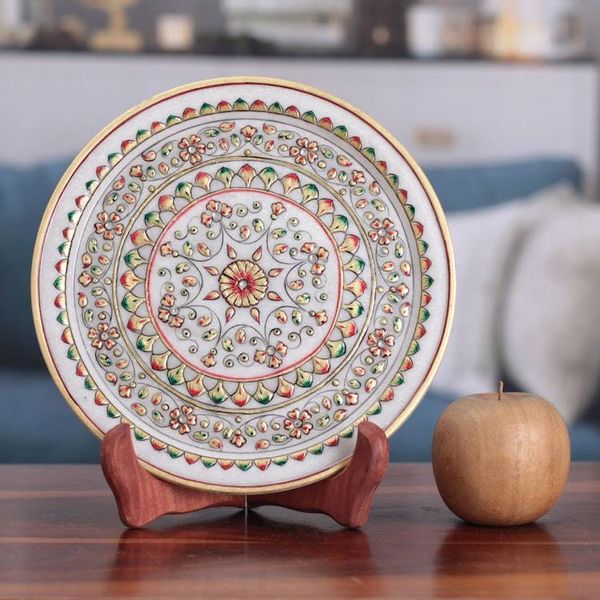 Alternate image for Floral and Leafy Red and Green Marble Decorative Plate Marvels of Spring