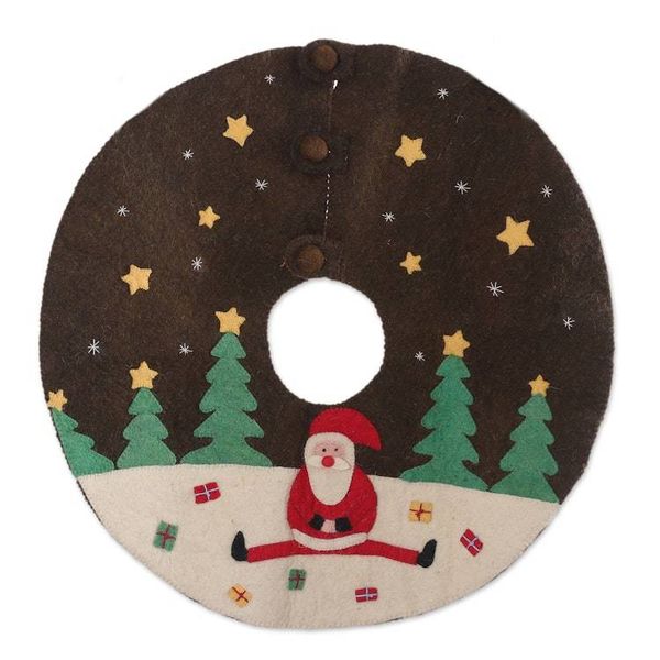 Alternate image for Handcrafted Santa-Themed Wool Felt Tree Skirt from India Playful Santa