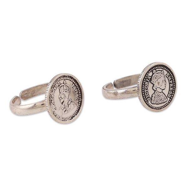 Alternate image for Polished Sterling Silver Toe Rings Handmade in India Pair Raja Rani