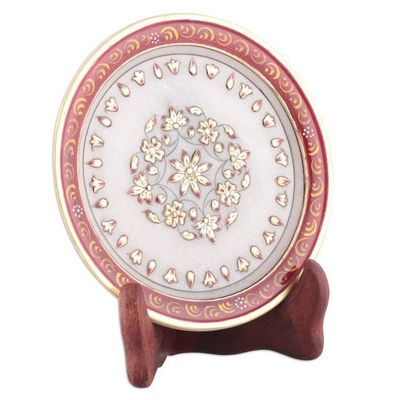 Alternate image for Handcrafted Floral Scarlet and White Marble Decorative Plate Triumph of the Scarlet Bloom