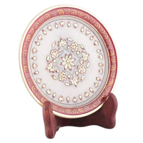 Alternate image for Handcrafted Floral Scarlet and White Marble Decorative Plate Triumph of the Scarlet Bloom