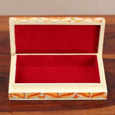 Alternate image for Orange Papier Mache on Wood Floral Leaf Bird Decorative Box Blooming Kashmir in Orange