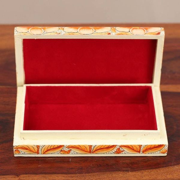 Alternate image for Orange Papier Mache on Wood Floral Leaf Bird Decorative Box Blooming Kashmir in Orange